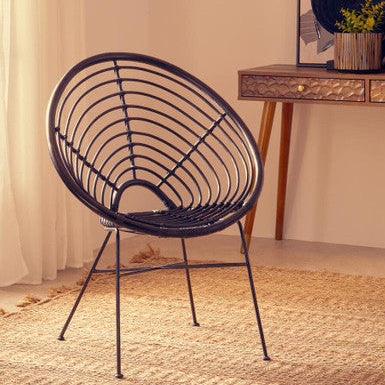Java Black Natural Rattan Round Chair