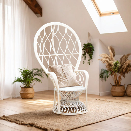 Java Grey And White Natural Rattan Curved Chair