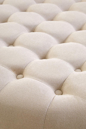 Haley Beige Velvet Large Round Tufted Footstool