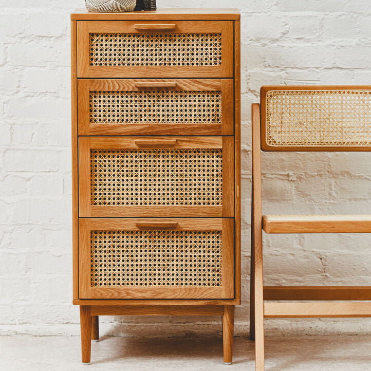 Lyon Natural Rattan and Oak Wood 4 Drawer Chest