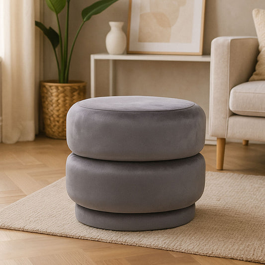 Hartford Grey Velvet Oval Pouffe