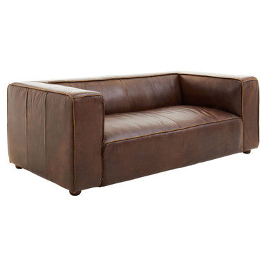 King Two Seater Antique Brown Leather Sofa