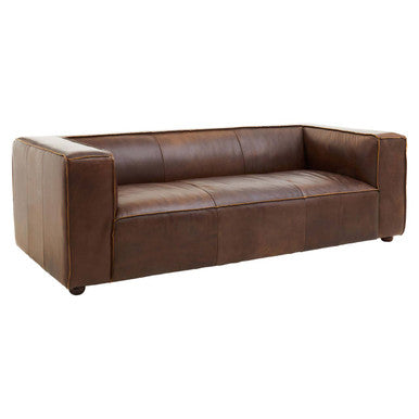 King Three Seater Antique Brown Leather Sofa
