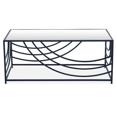 Balack and Silver Mirrored Glass Top Rectangualr Coffee Table | Logan