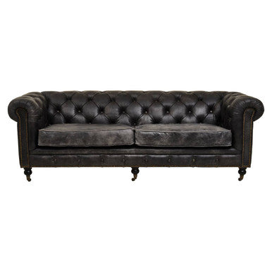 3 Seater Antique Black Chesterfield Leather Sofa | Hoxton