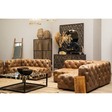 Hoxton Brown Leather Modern Chesterfield Modular Sofa Chair