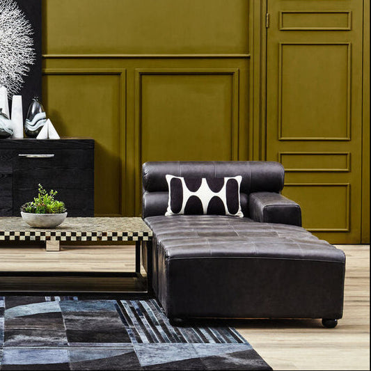 Antique Black Right Arm Leather Modular Chaise Sofa | King