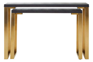 Set of Two Black Shagreen Effect Rectangular Console Tables with Gold Finish Base | Cardoba