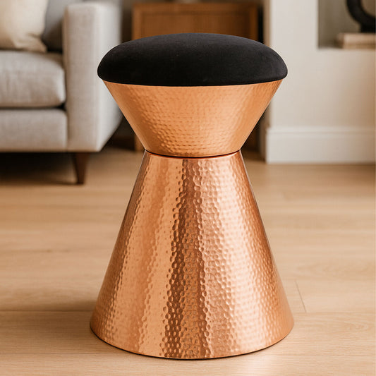 Jaipur Black Velvet And Copper Finish Stool