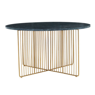 Green Round Marble Coffee Table with Gold Iron Rod Base | Nirav