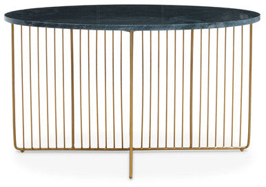 Green Round Marble Coffee Table with Gold Iron Rod Base | Nirav
