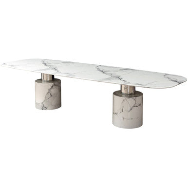 White Marble Dining Table with Cylindrical Marble Legs