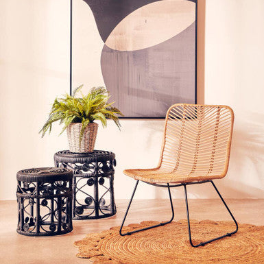Java Natural Rattan Black Metal Chair