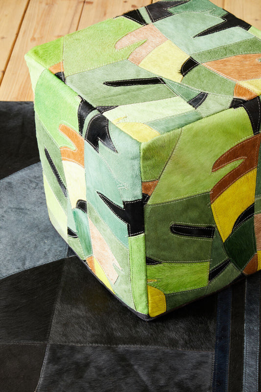 Safira Botanical Leather Pouffe