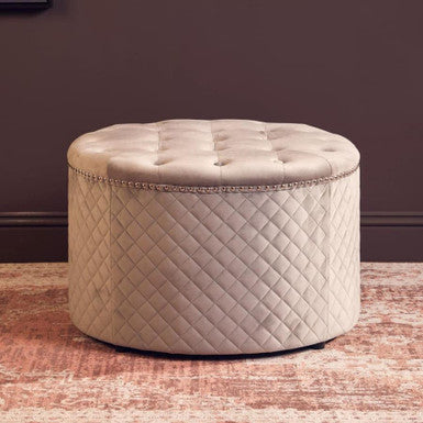 Zamora Round Grey Velvet Ottoman
