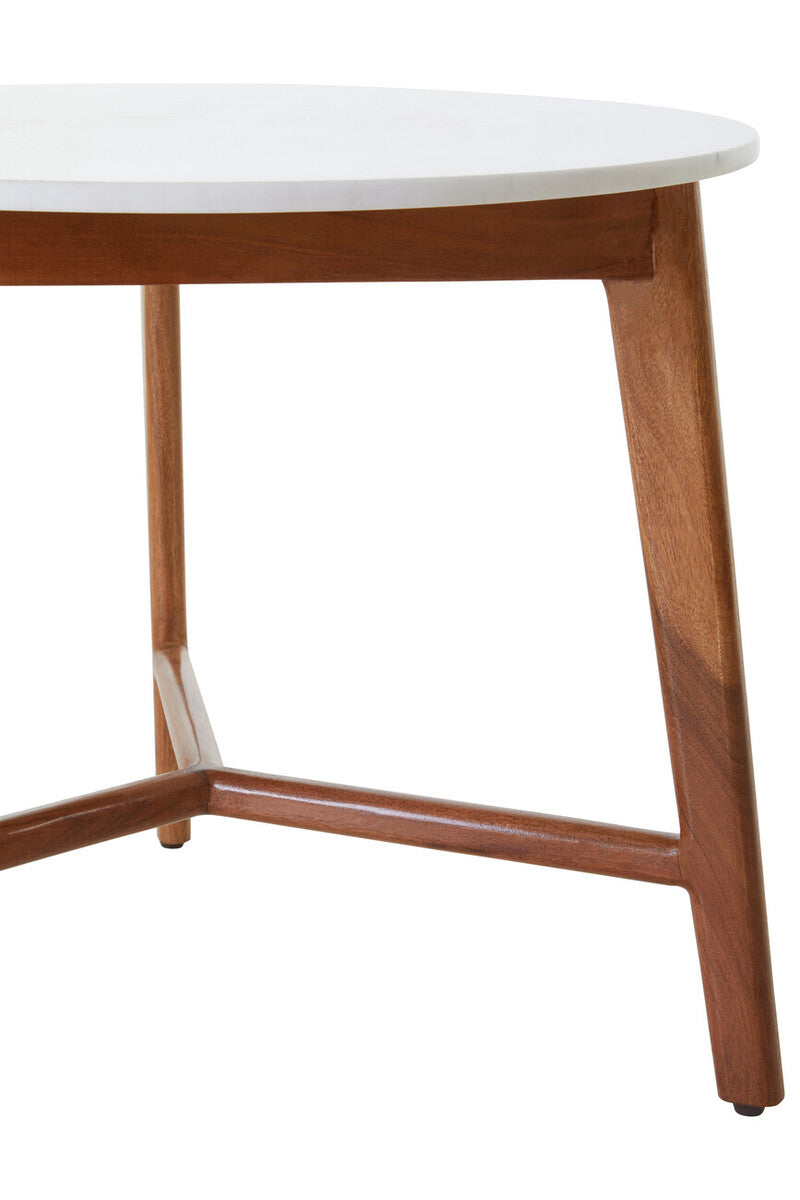 Myan Acacia Wood and White Marble Round Side Table