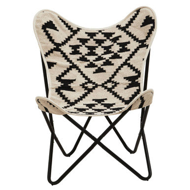 Cefena Black and White Kilim Design Butterfly Chair