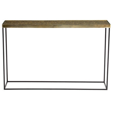 Akola Gold Metal and Glass Console Table with Black Legs