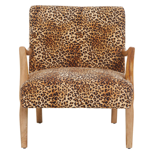 Cefena Leopard Print Fabric Chair with Mango Wood Frame