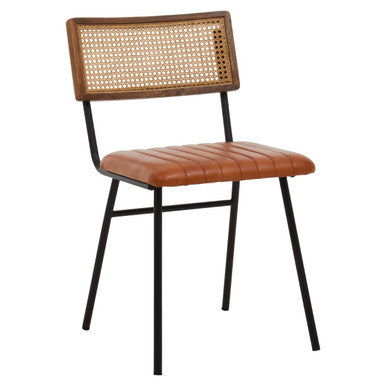 Buffalo Tan Leather Dining Chair with Rattan Back