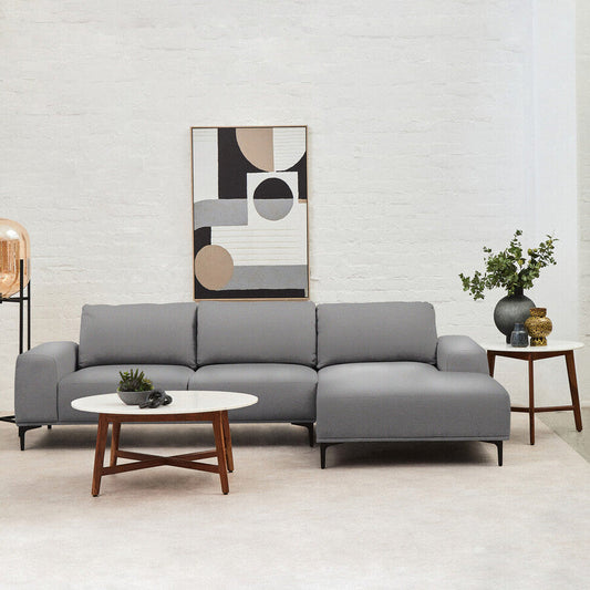 Toulon 3 Seat Grey Fabric Right Chaise Sofa