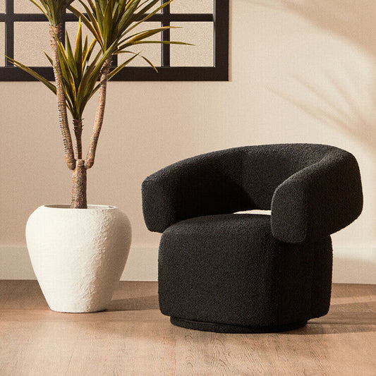Oliveto Black Boucle Curved Swivel Armchair