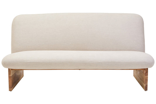 2 Seater Armless Cream Textured Linen Sofa with Wood Base | Parova