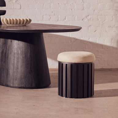 Perdoba Black Mango Wood and Cream Linen Stool