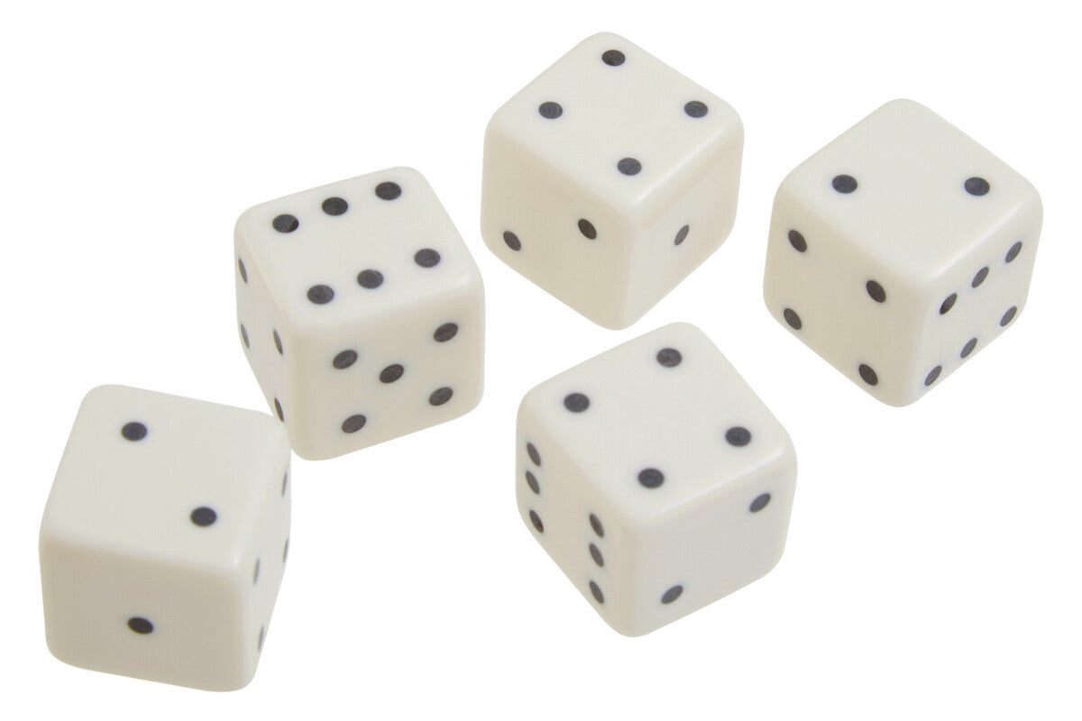 Churchill Games White and Gold Dice Box with Five White Dice