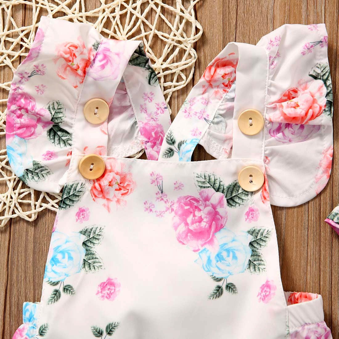 Floral Ruffled Set Infant Casual Trend Cute Little Floral Triangle Dress Two Piece Suit Girl Explosion Climbing Suit