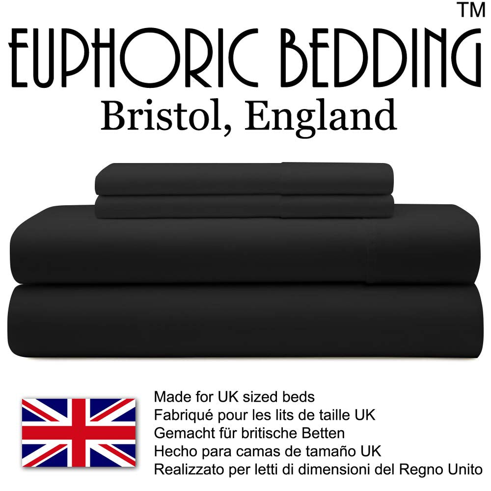 Euphoric Gifts 100% Pure Cotton (Egyptian Cotton) SINGLE Duvet Cover Bed Set in Plain Black includes duvet cover, fitted sheet & pillowcases