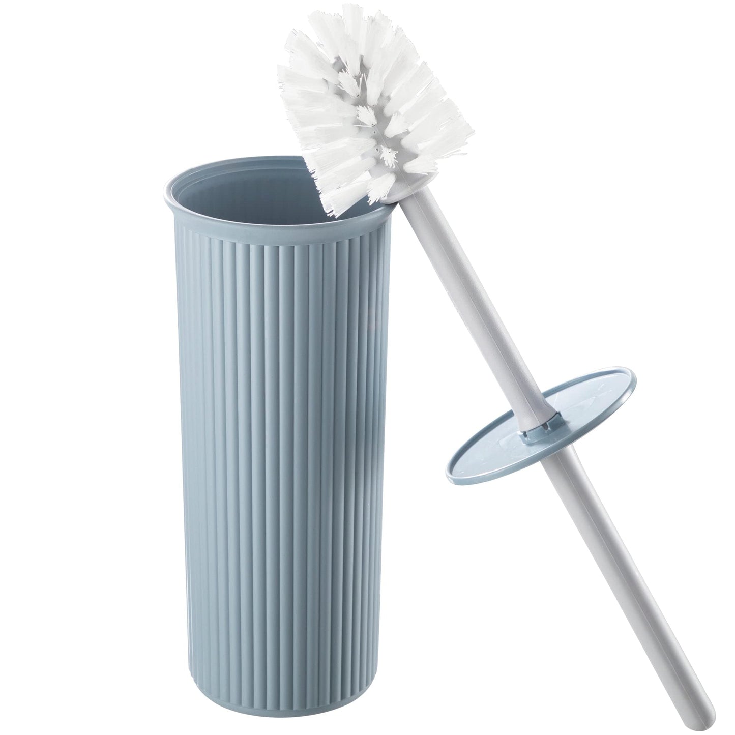 Decorative Plastic Toilet Bowl Brush and Holder Set, Blue (1 Pack) Cleaner Scrubber for Bathroom - Ribbed Design