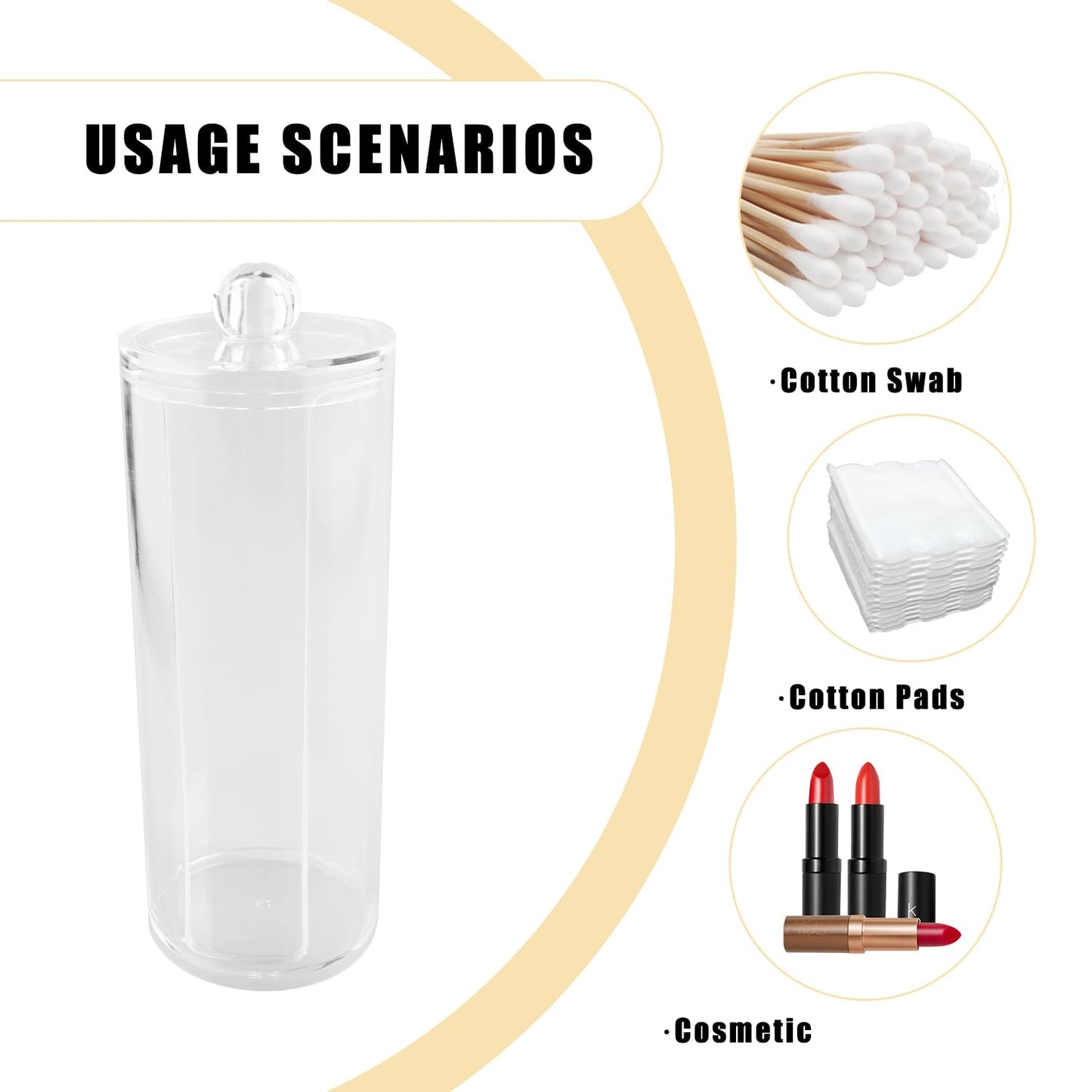 Bojueshaw Single Layer Acrylic Cotton Pads Organiser,Round Swabs Jar,Clear Makeup Storage Box with Lid for Bathroom & Dressing Table
