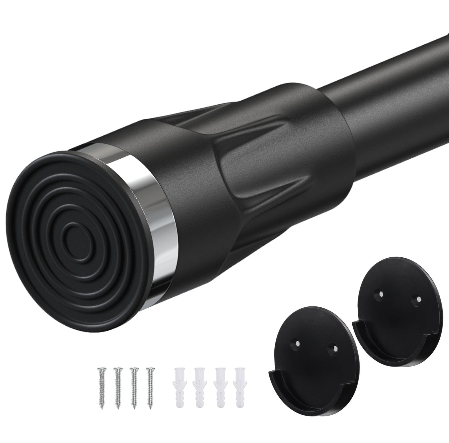 Starbover Black Shower Curtain Pole, 28mm Shower Curtain Rod Heavy Duty 109-259cm, Telescopic Shower Curtain Poles Metal Extendable Wall Mounted for