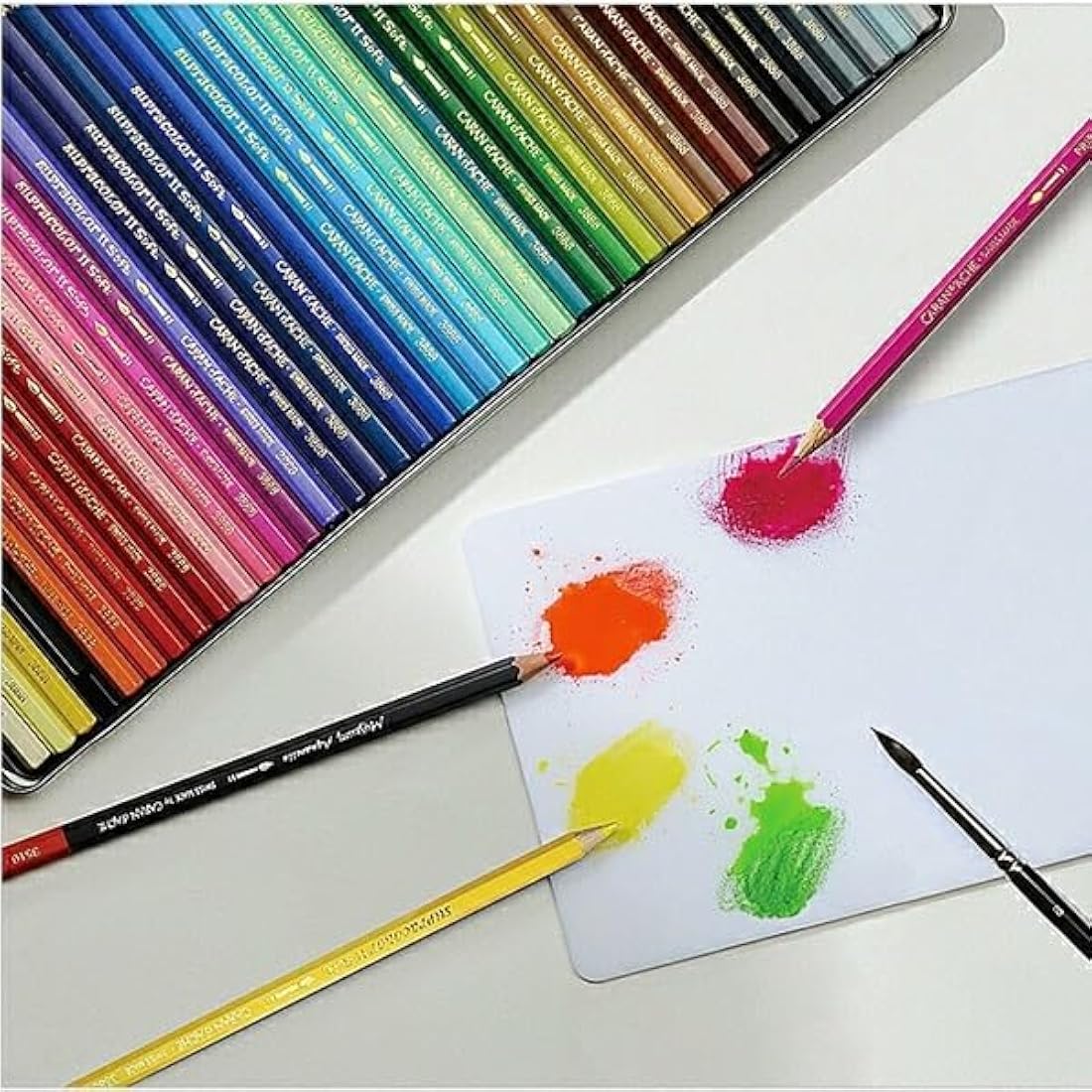 Caran Dache Metal tin with 80 assorted colours