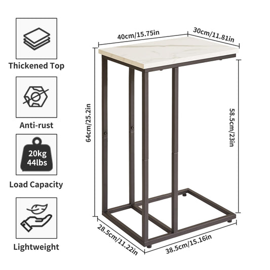 Aibiju Set of 2 C Shaped End Table for Sofa, Bedside Table, Couch Table with Metal Frame for living Room, Bedroom, Balcony, White Faux Marble and