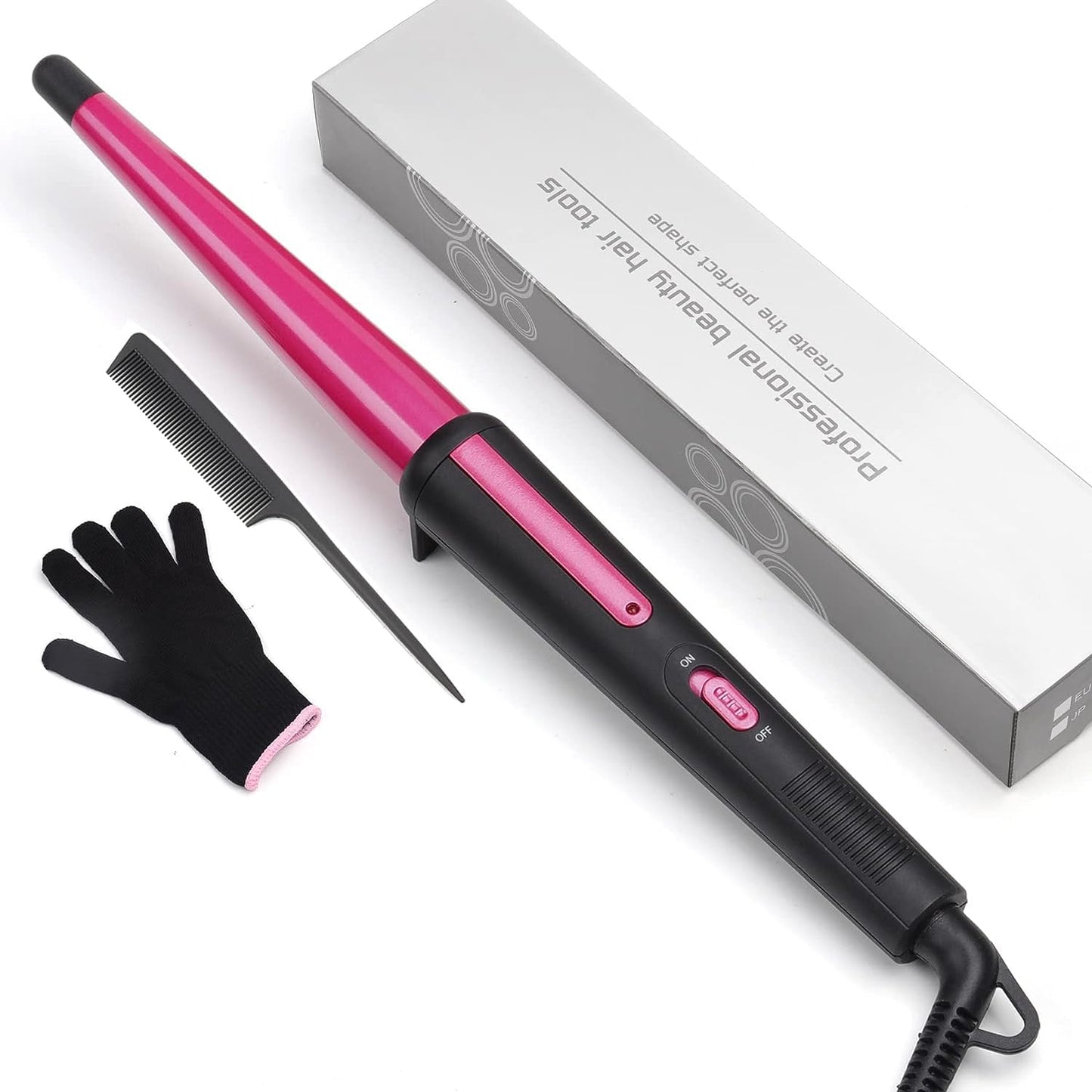 Hair Curling Wand, 13-25MM Tapered Curling Iron, Professional Ceramic Hair Curler Wand with Heat-Resistant Glove, Dual Voltage (Red)