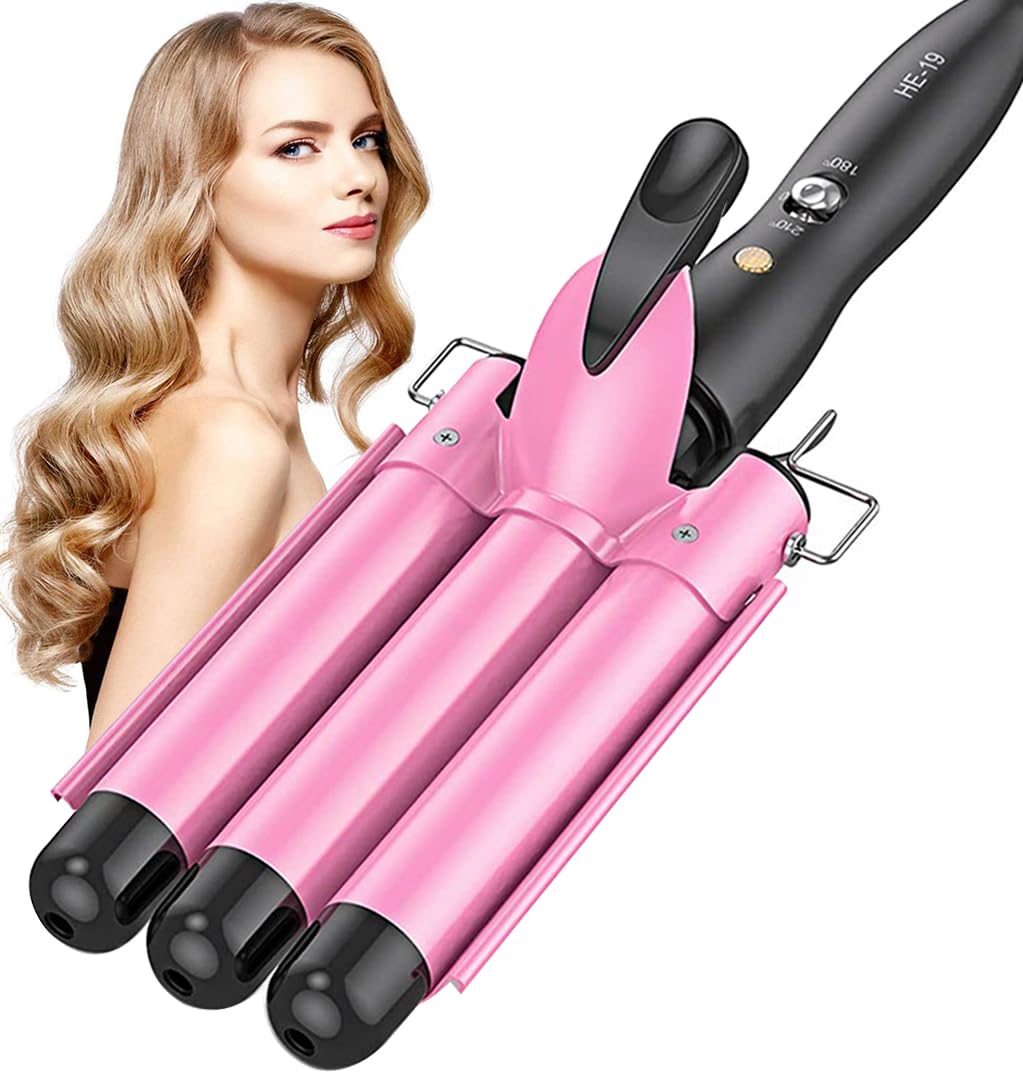 Hair Curler, 25mm 3 Barrel Hair Waver Curling Wand with 2 Temperature Control 60s Quick Heating for Long/Short Hair Styling, Big Wave Electric Hair