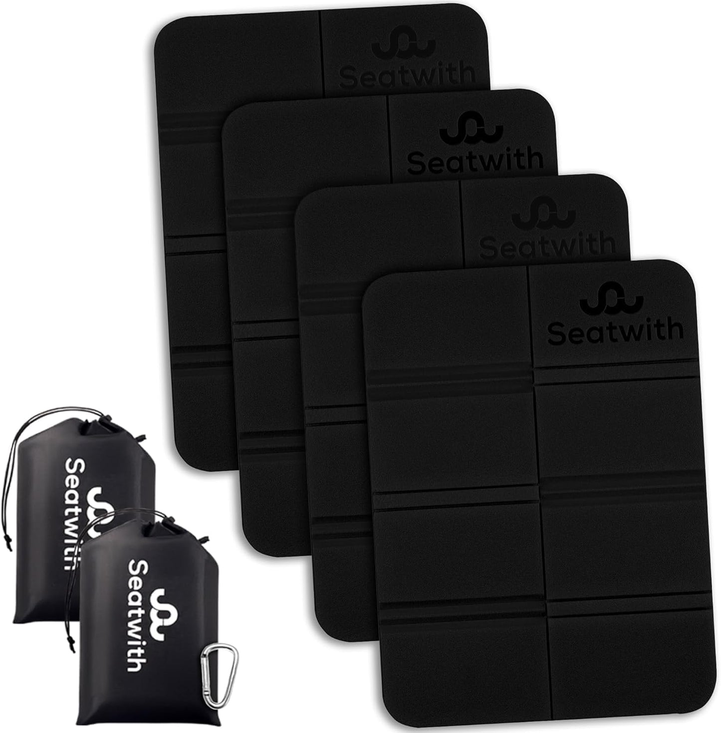 Seatwith Set of 4 Outdoor Seat Mats/Foldable Insulated Thermal Seat Cushion with Carry Bag and Carabiner Hooks for Ideal Attachment to Backpack