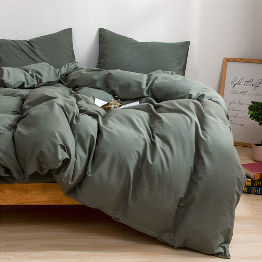 Ruccit Sage Green Duvet Cover Set King Size Bed 100% Washed Cotton King Duvet Cover Adults Teens 3pcs Simple Plain Farmhouse Bedding Set Zipper