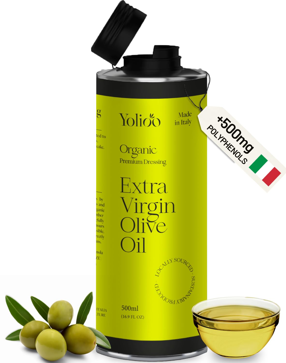100% Italian Organic Olive Oil Extra Virgin | High Polyphenols Cold Pressed & Early Harvest from Tuscany | Extra Virgin Olive Oil (0. 5l)