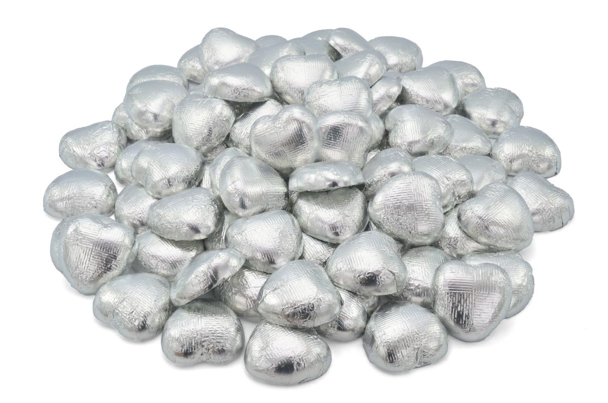 Wyeland Confectionery Luxury Milk Chocolate Hearts - For Wedding Favours, Anniversary, and Mothers Day - 1kg / 160 Silver Hearts