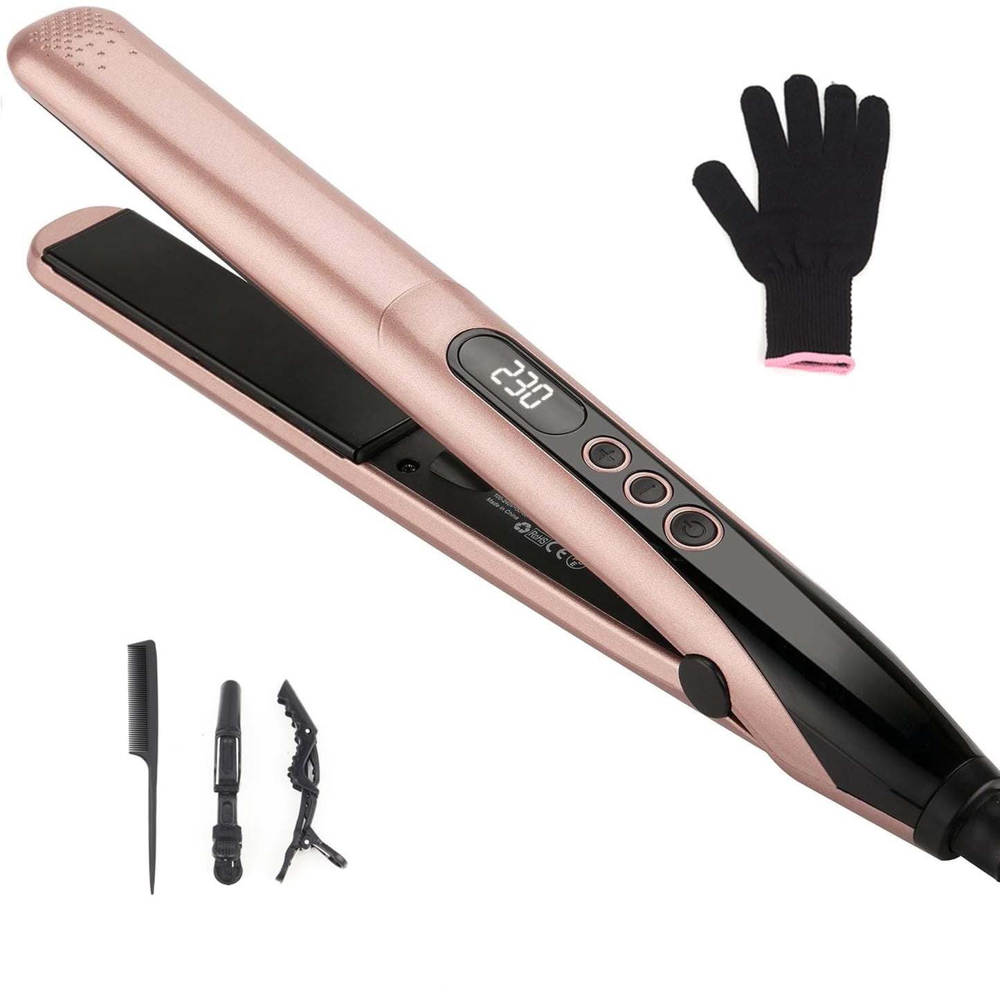 Hair Straightener, Professional Ceramic Plates Straightener for Women Hair Flat Iron and Hair Curler 2 in 1, Lasting Results, Digital Display