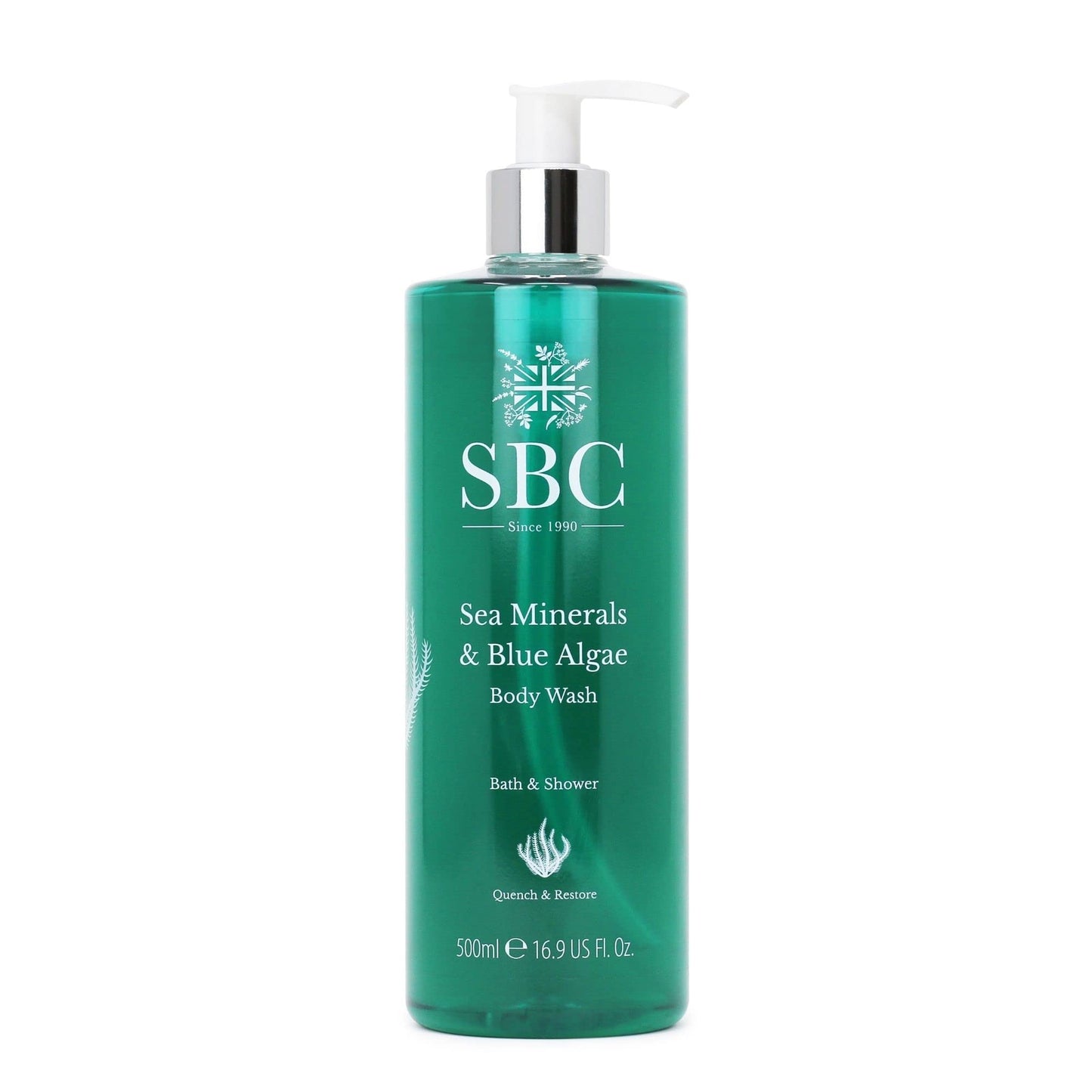 SBC Skincare Sea Minerals & Blue Algae Body Wash - 500ml | Cleansing Shower Gel For Men and Women | Vegan Shower Gel | Hydrating Bath And Shower Body
