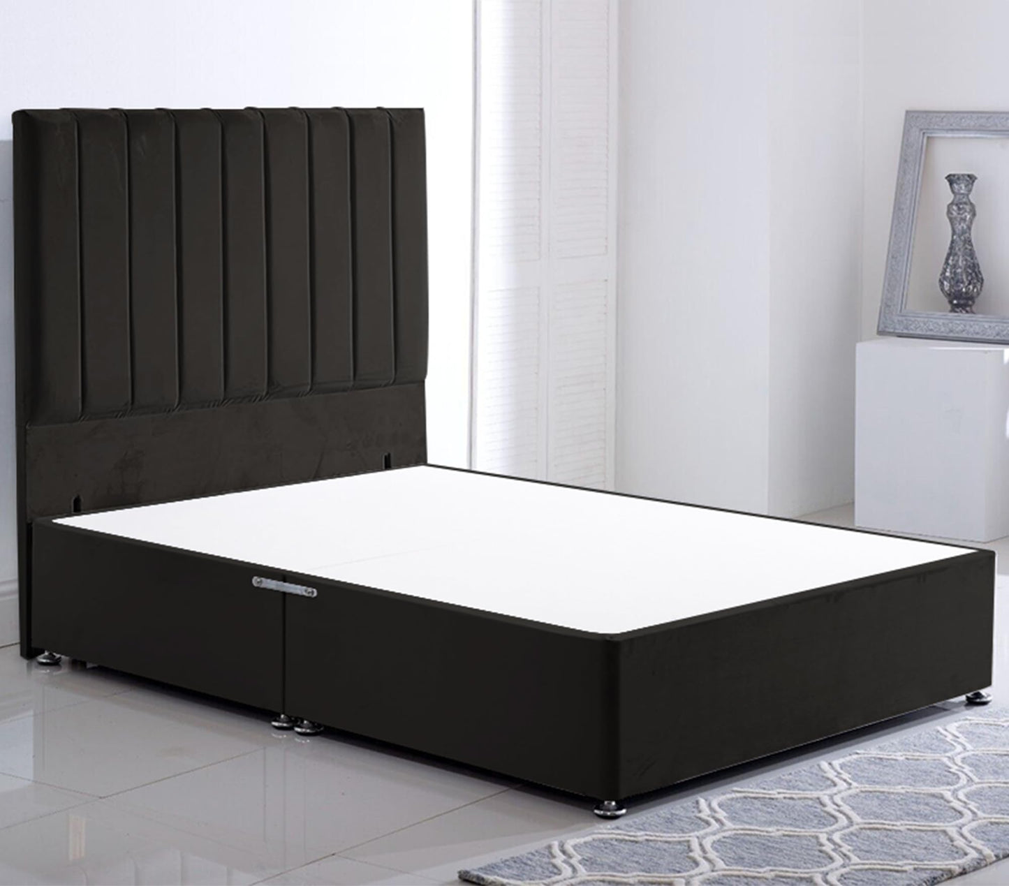 ComfoRest - Stately 5FT Stripe King Size Bed Frame, NO DRAWER - Bed Base Only - NO Mattress Included - Elegant 54" Headboard - Ideal Centre-piece for