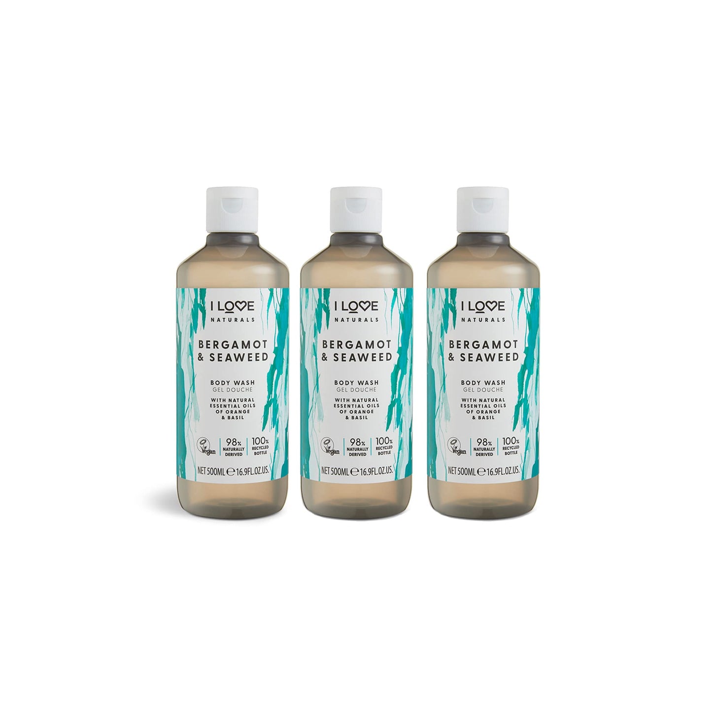 I LOVE Naturals Bergamot & Seaweed Body Wash with Orange & Basil Essential Oils, Silky Smooth Skin Formula, Moisturising Vegan-Friendly Shower Gel