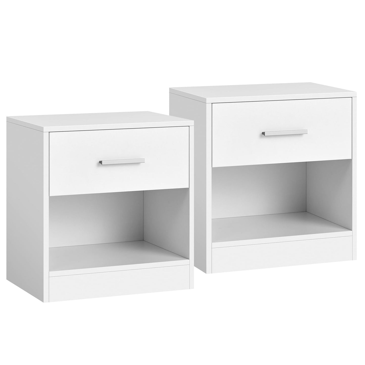 VASAGLE Bedside Tables, Set of 2, Side Table with Drawer, Handle, Open Compartment, End Table, for Bedroom, Living Room, Classic White LET819T14