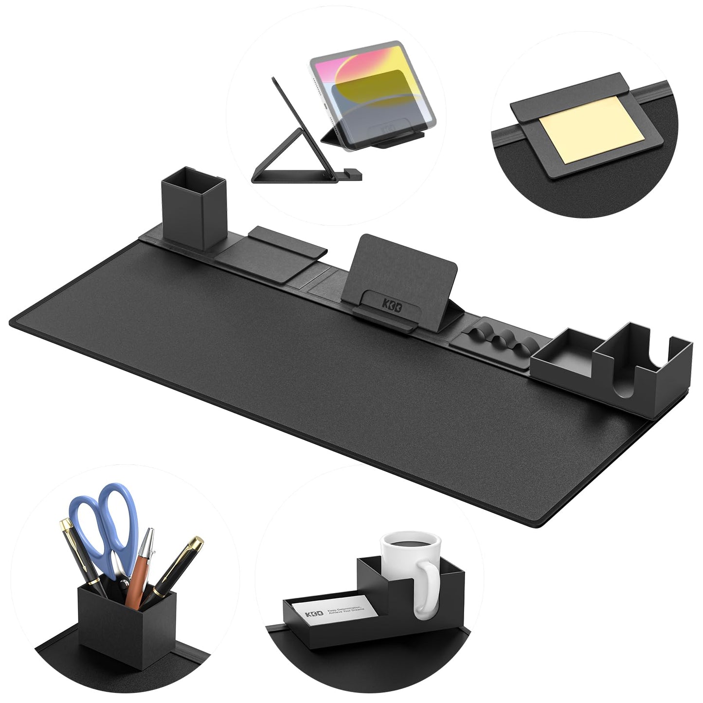 KDD Desk Pad Mat Set, 6 in 1 Mouse Mat with Magnetic Desktop Storage Accessories DIY Feature for Phone,Tablet Stand/Cup Holder/Pen Card Holder/Cable
