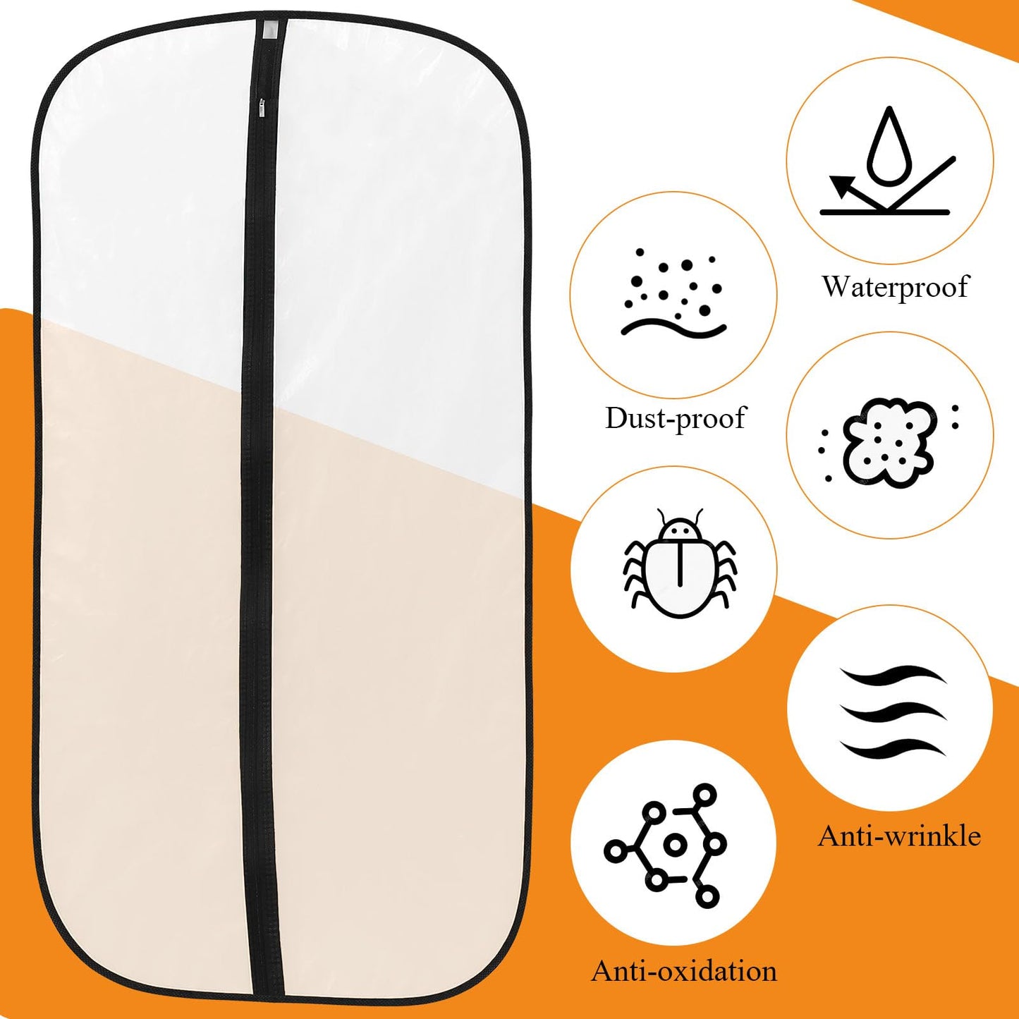 6 Pack Garment Bags, PEVA Translucent Clothes Covers, Suit Bag 40in