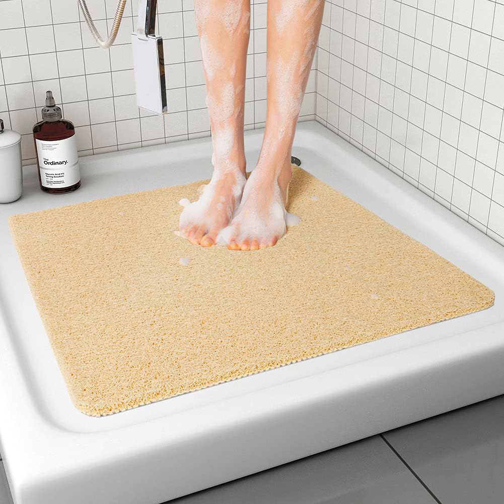 Bingobang Bath Mats Non Slip,Shower Mat Rubber 60x60cm,Extra Soft Anti-Mould, Machine-Washable,For Bathroom Floor,Bathtub(Beige)